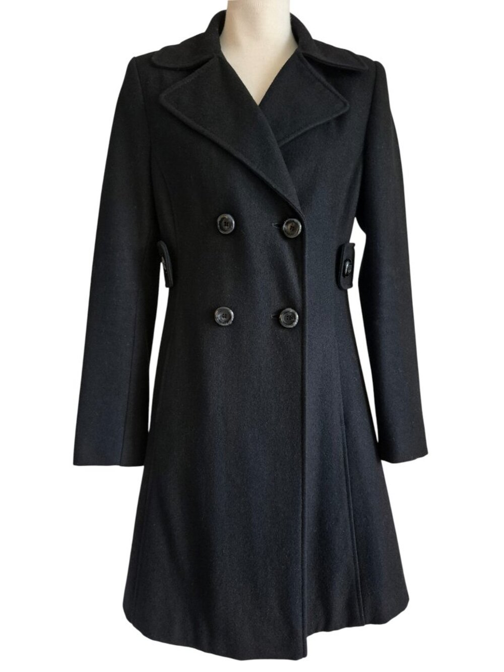Moda International Classic Tailored Double Breasted Long Pea Coat Black Size 4